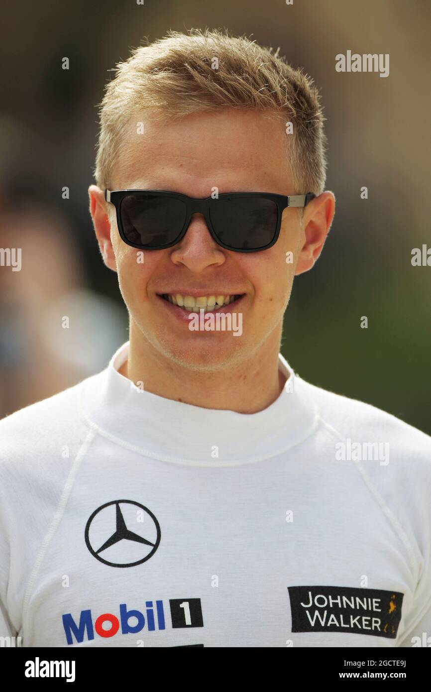 Kevin Magnussen (DEN) McLaren. Formel-1-Test, Bahrain-Test zwei, Tag drei, Samstag, 1. Spiel 2014. Sakhir, Bahrain. Stockfoto