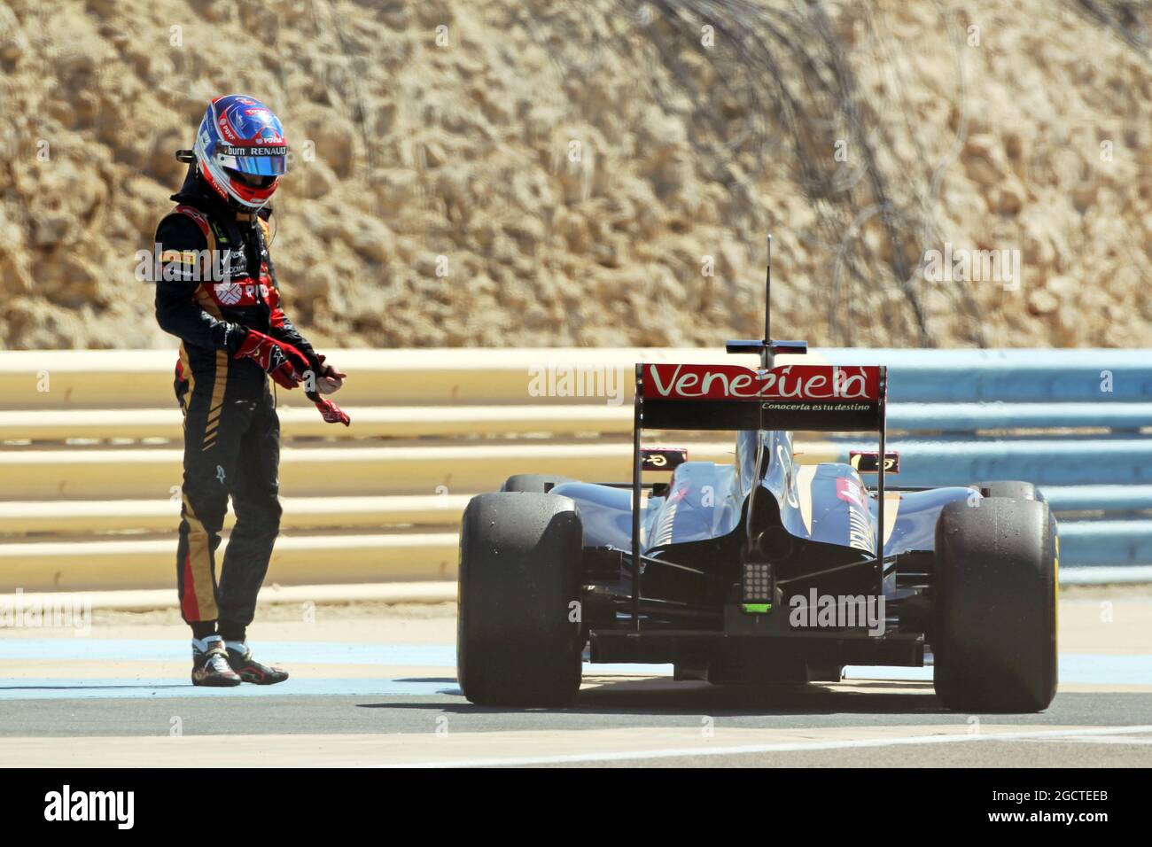 Romain Grosjean (FRA) Lotus F1 E22 hält auf dem Kurs. Formel-1-Test, Bahrain Test zwei, Tag vier, Sonntag, 2. März 2014. Sakhir, Bahrain. Stockfoto