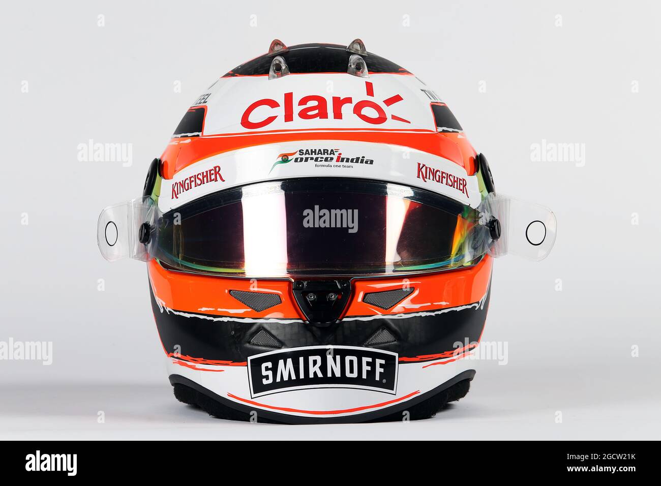 Der Helm von Nico Hulkenberg (GER) Sahara Force India F1. Sahara Force India F1 Team Lackierung enthüllt, Soumaya Museum, Mexiko-Stadt, Mexiko. Mittwoch, 21. Januar 2015. Stockfoto