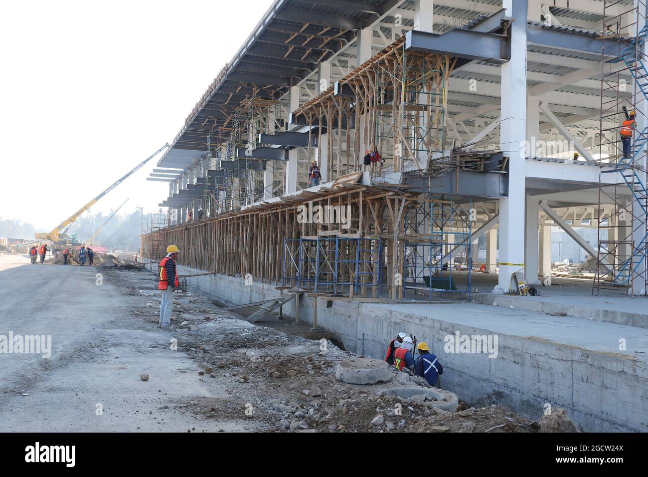 Pitlane-Konstruktion. Autodromo Hermanos Rodriguez Circuit Visit, Mexiko-Stadt, Mexiko. Donnerstag, 22. Januar 2015. Stockfoto