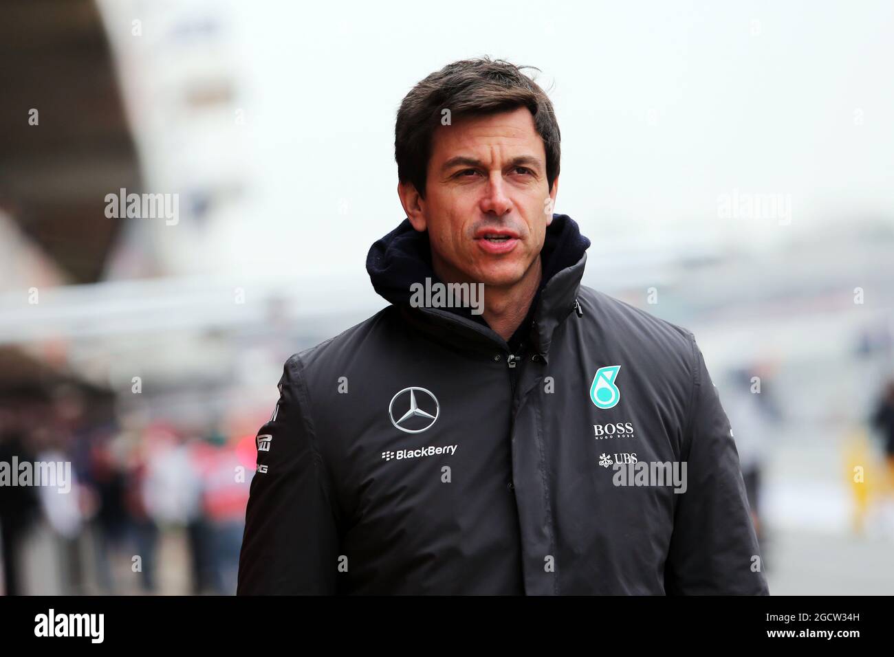 Toto Wolff (GER) Mercedes AMG F1 Aktionär und Executive Director. Formel-1-Tests, Tag 3, Samstag, 22. Februar 2015. Barcelona, Spanien. Stockfoto