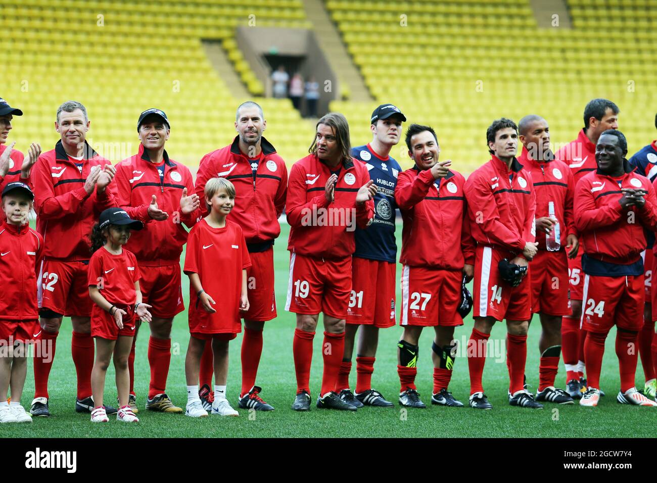 Team beim wohltätigen Fußballspiel. Großer Preis von Monaco, Dienstag, 19. Mai 2015. Monte Carlo, Monaco. Stockfoto