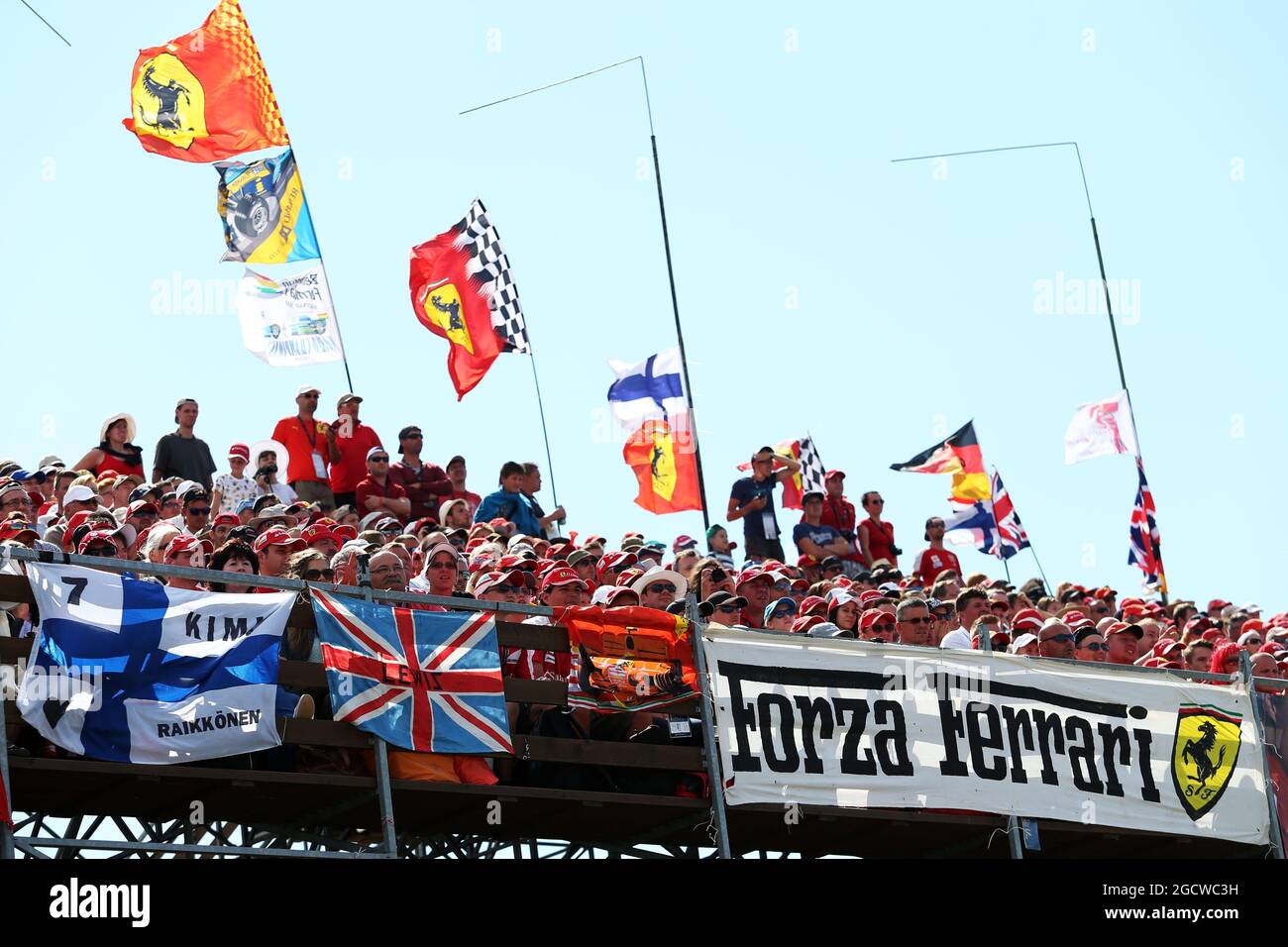 Ventilatoren und Flaggen. Großer Preis von Ungarn, Sonntag, 26. Juli 2015. Budapest, Ungarn. Stockfoto