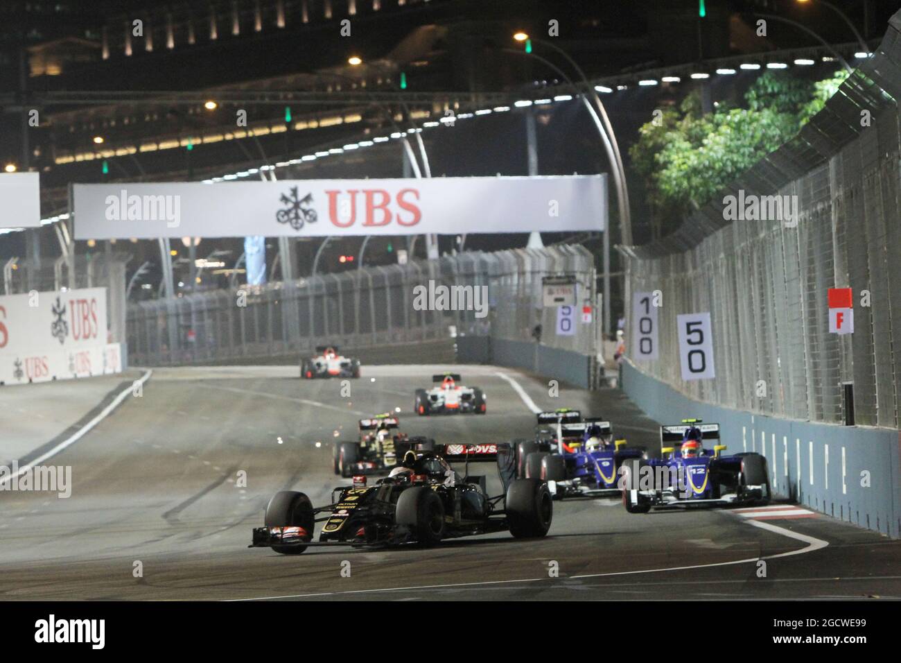 Romain Grosjean (FRA) Lotus F1 E23. Großer Preis von Singapur, Sonntag, 20. September 2015. Marina Bay Street Circuit, Singapur. Stockfoto