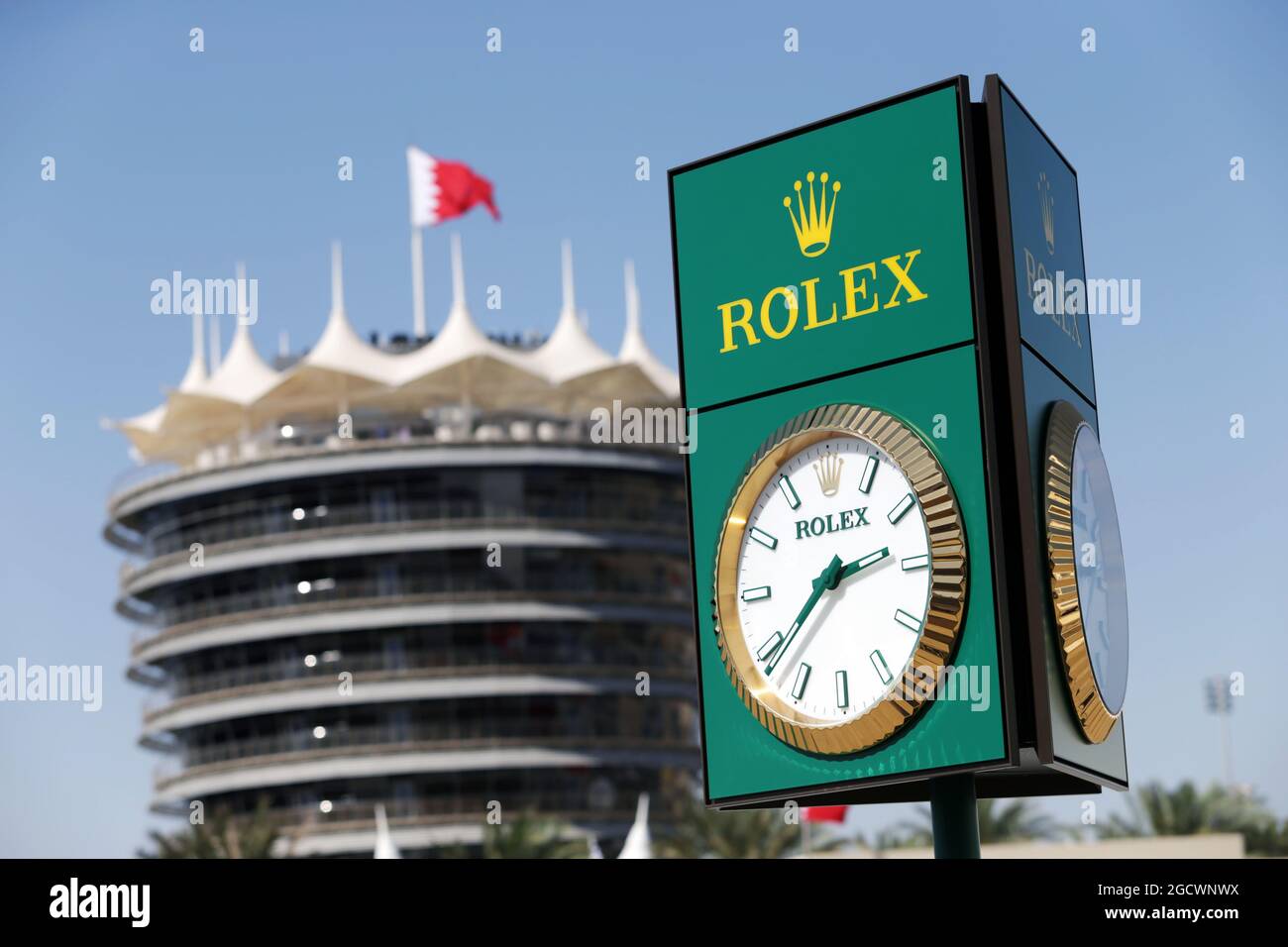 Rolex Uhr. Großer Preis von Bahrain, Samstag, 2. April 2016. Sakhir, Bahrain. Stockfoto