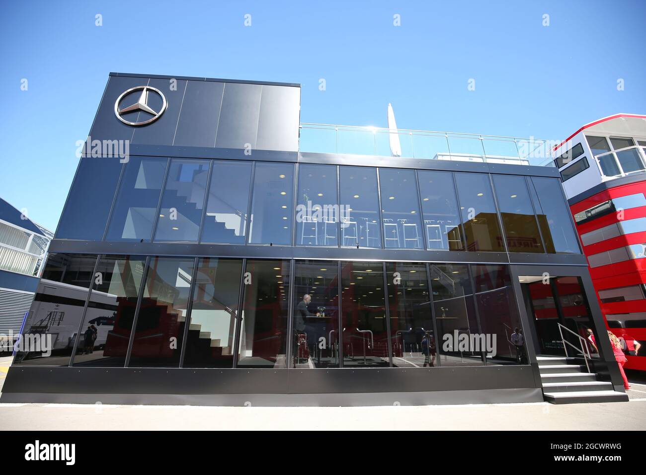 Mercedes AMG F1 Wohnmobil. Großer Preis von Spanien, Donnerstag, 12. Mai 2016. Barcelona, Spanien. Stockfoto