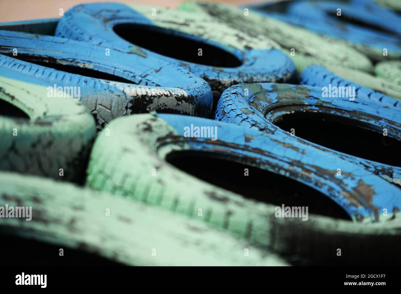 Reifenbarriere. Großer Preis von Ungarn, Freitag, 22. Juli 2016. Budapest, Ungarn. Stockfoto