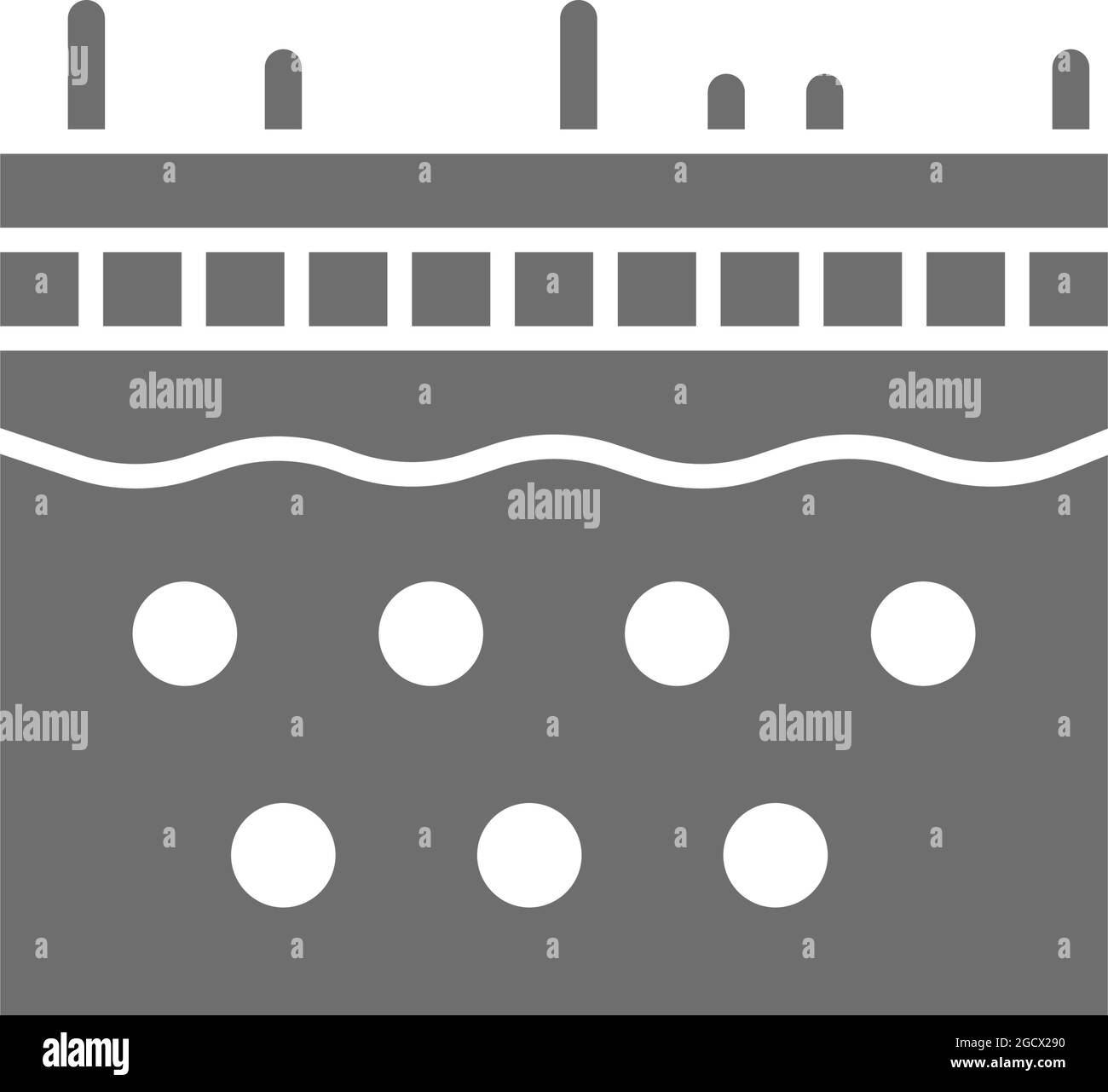 Haut, Epidermis, dermatologische graue Ikone. Isoliert auf weißem Hintergrund Stock Vektor