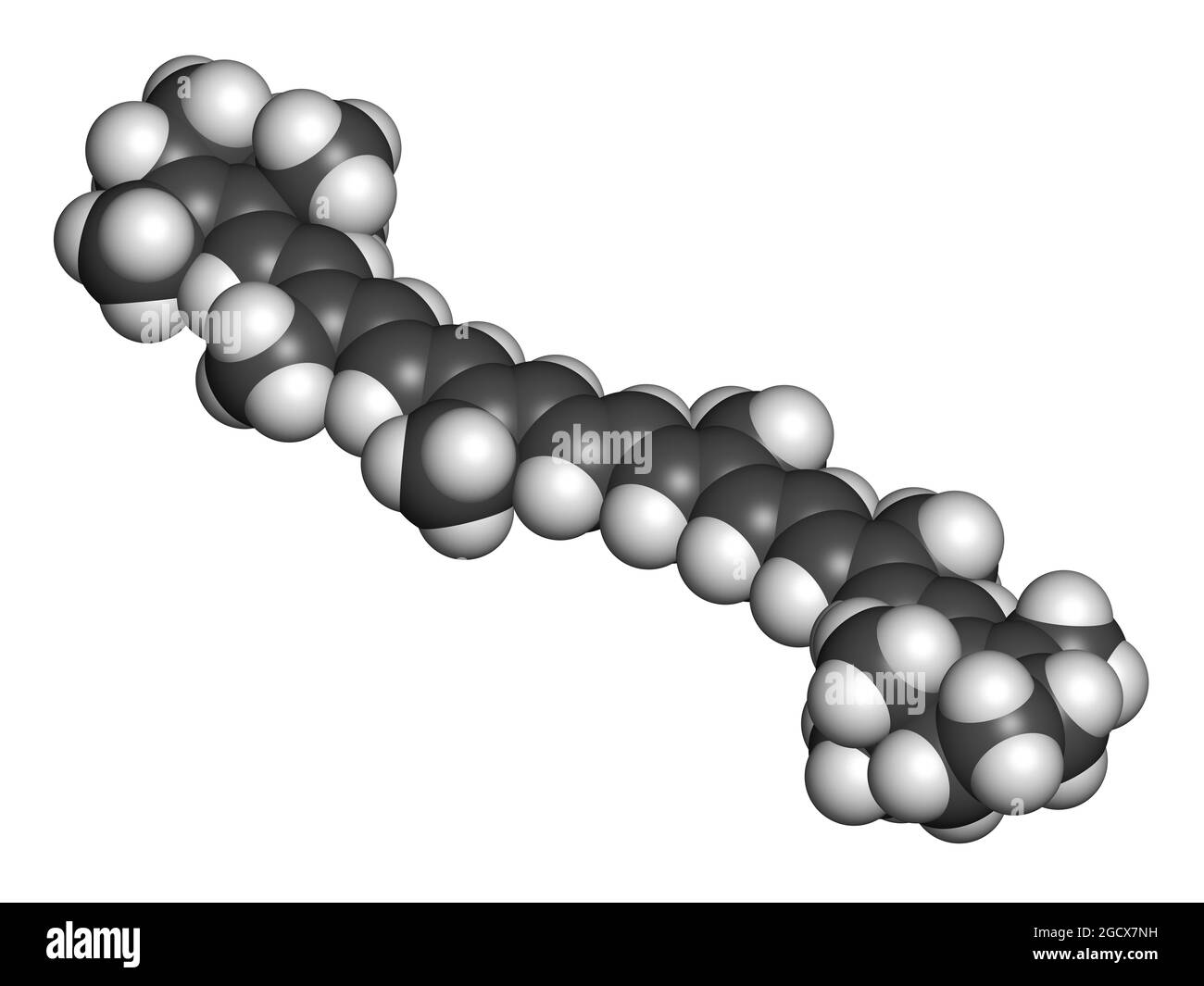 Beta-Carotin-Pigmentmolekül. 3D-Rendering. Atome werden repressen Stockfoto