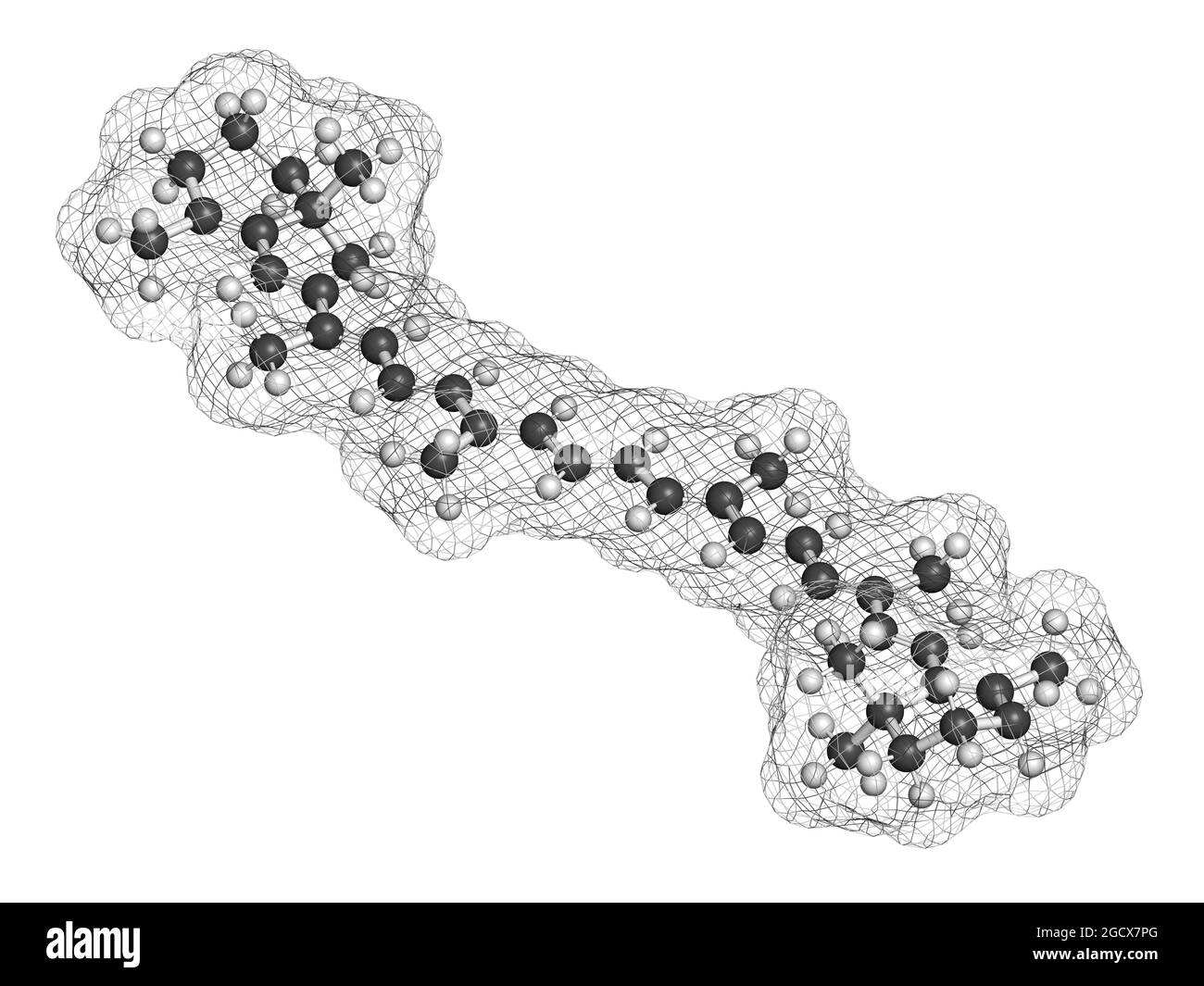 Beta-Carotin-Pigmentmolekül. 3D-Rendering. Atome werden repressen Stockfoto