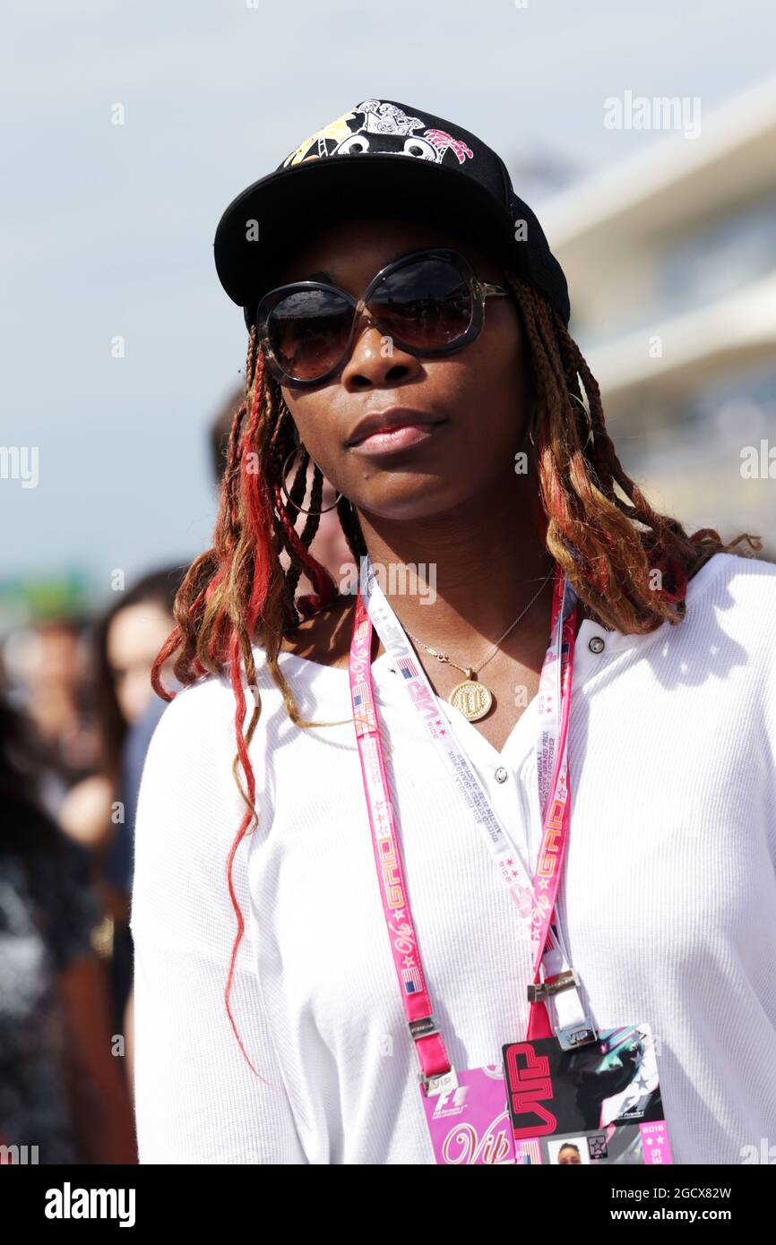 Venus Williams (USA) Tennisspielerin auf dem Startplatz. Großer Preis der Vereinigten Staaten, Sonntag, 23. Oktober 2016. Circuit of the Americas, Austin, Texas, USA. Stockfoto