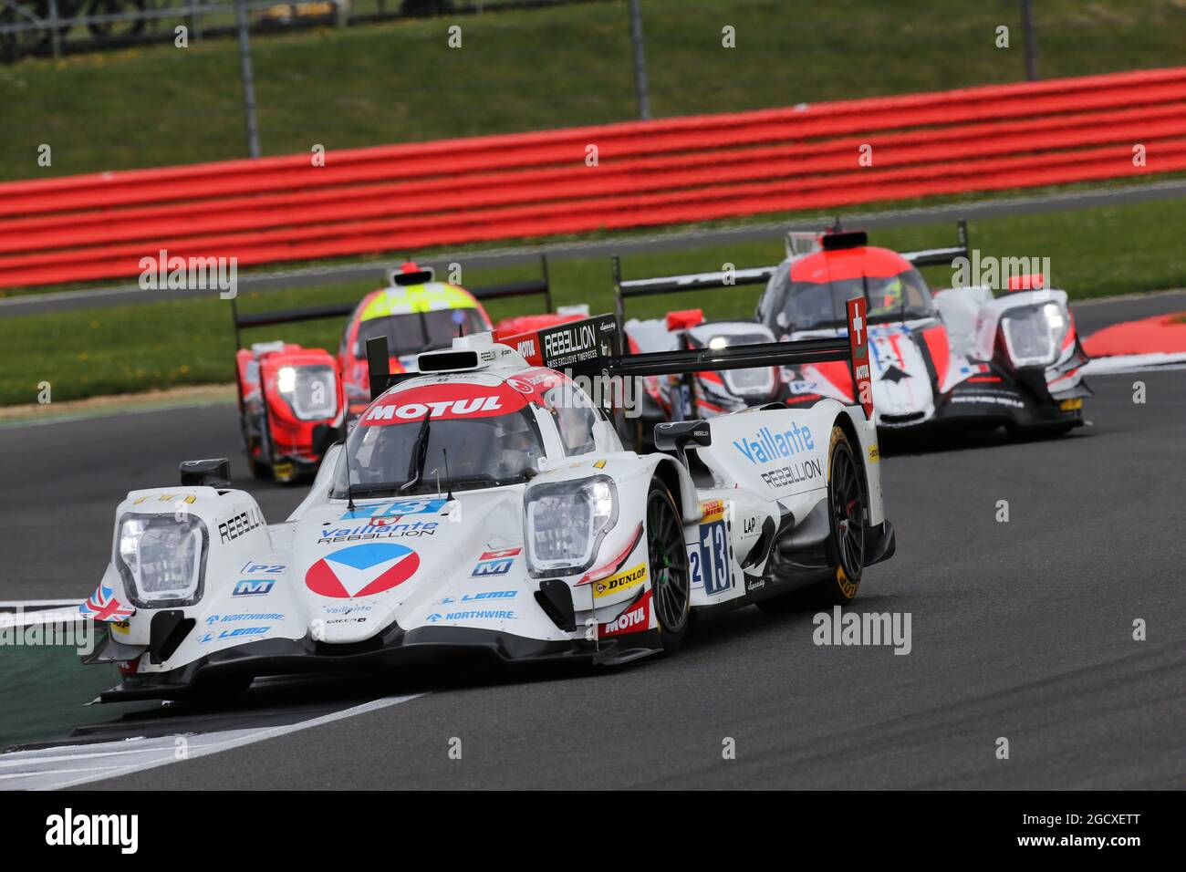 Nelson Piquet Jr (BRA) / Mathias Beche (SUI) / David Heinemeier-Hansson (DEN) #13 Vaillante Rebellion, Oreca 07 - Gibson. FIA-Langstrecken-Weltmeisterschaft, Runde 1, Sonntag, 16. April 2017. Silverstone, England. Stockfoto