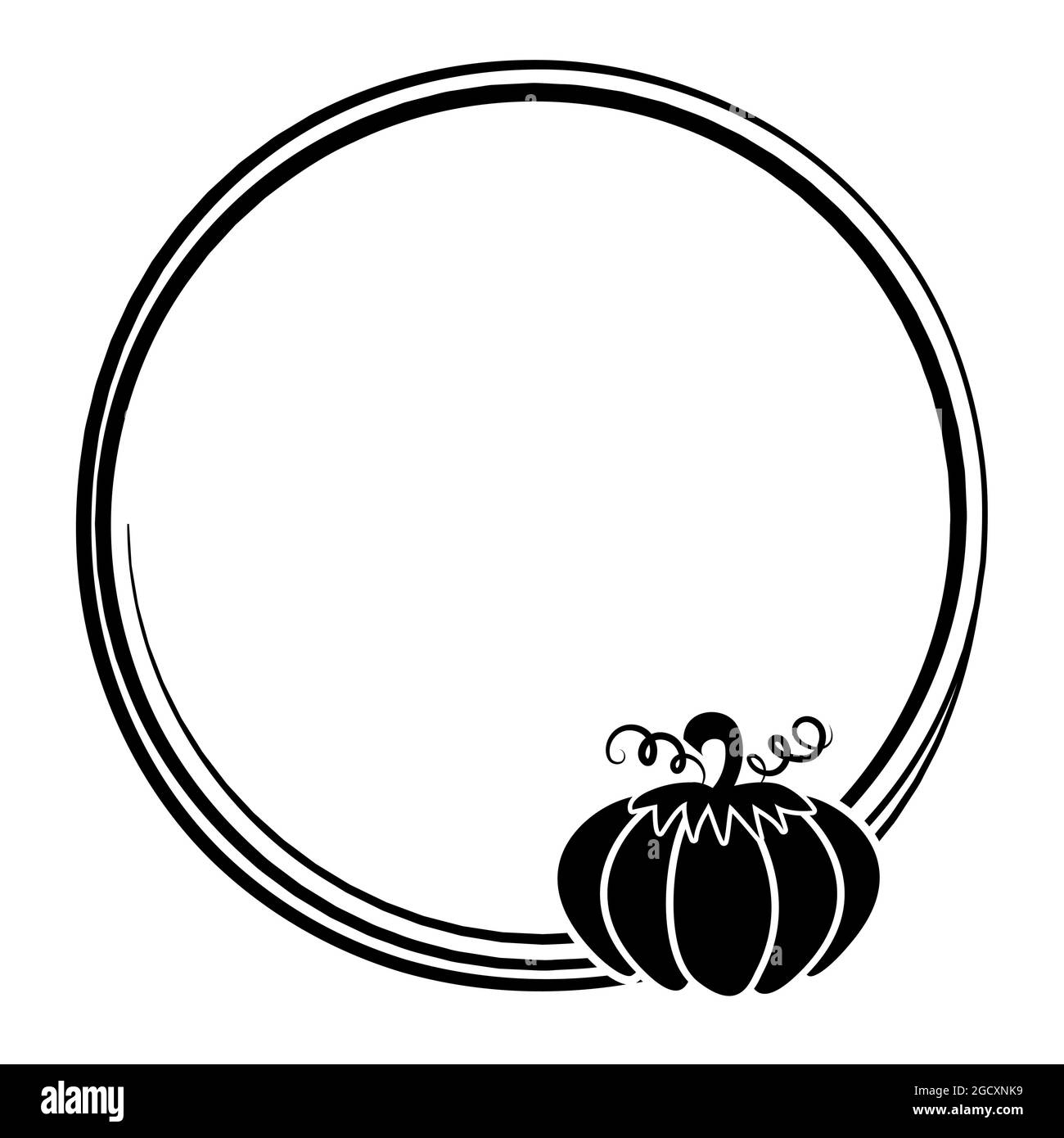 Kürbis mit Kranz - handgezeichnete Vektorgrafik. Herbstfarbgruß mit Kürbis. Geeignet für Einladungskarten oder Türdekorationen. Happy Harvest, Stock Vektor