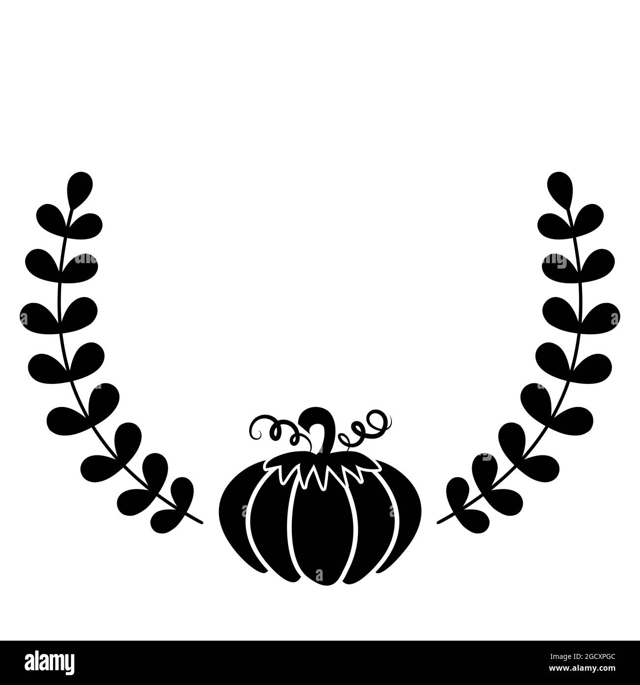 Kürbis mit Kranz - handgezeichnete Vektorgrafik. Herbstfarbgruß mit Kürbis. Geeignet für Plakate, Grußkarten, Banner, Textilien, Geschenke, Stock Vektor