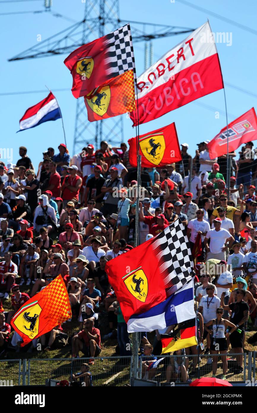 Ventilatoren und Flaggen. Großer Preis von Ungarn, Samstag, 29. Juli 2017. Budapest, Ungarn. Stockfoto