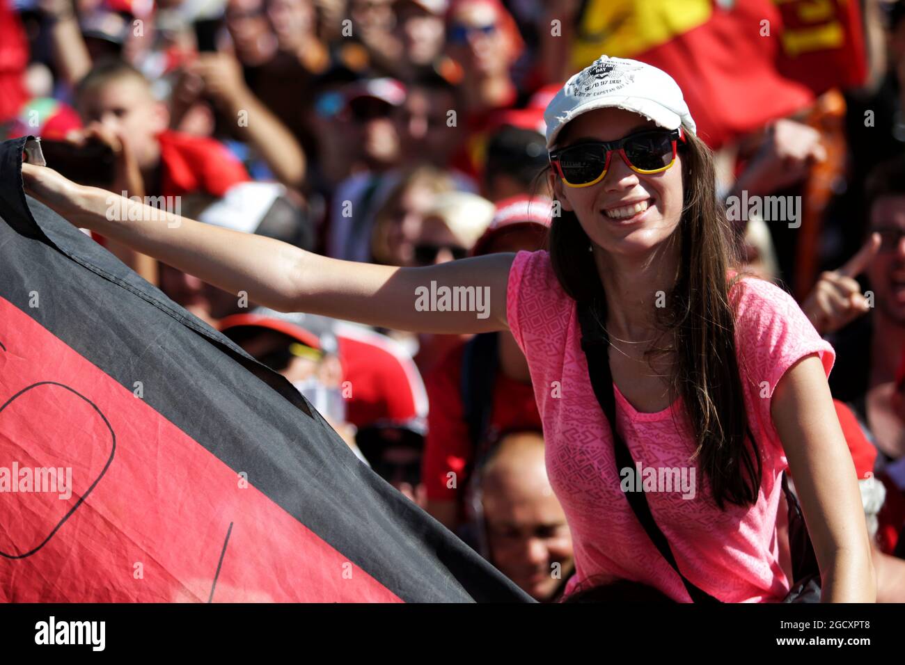 Fans auf dem Podium. Großer Preis von Ungarn, Sonntag, 30. Juli 2017. Budapest, Ungarn. Stockfoto