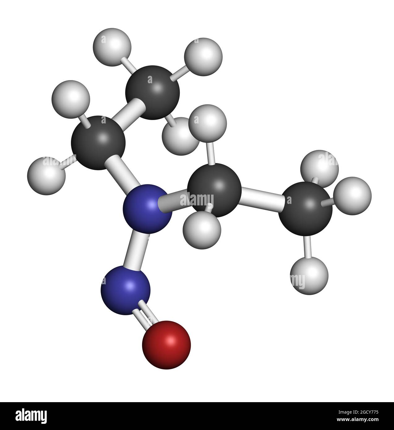 N-Nitroso-Diethylamin oder NDEA krebserregendes Molekül. 3D-Rendering. Stockfoto