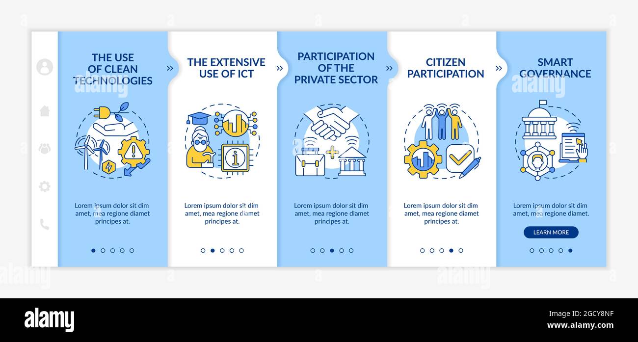 Instrumente von Smart City Blue Onboarding Vektor-Vorlage Stock Vektor