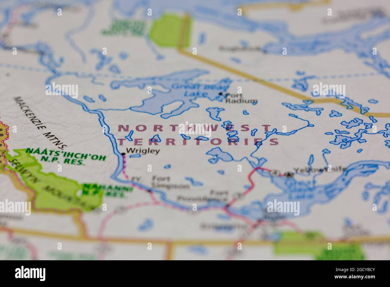 Nordwest-Territorien Kanada auf einer Straßenkarte oder Geografie-Karte angezeigt Stockfoto