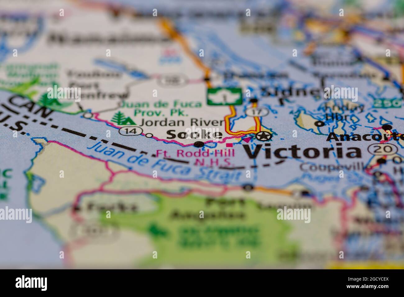 Sooke Vancouver Island Kanada auf einer Straßenkarte oder Geographie-Karte angezeigt Stockfoto