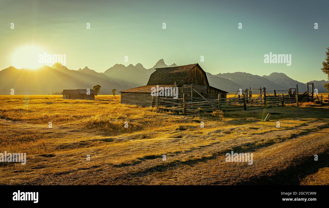 Grand Tetons und The Mormon Row Historic District, Wyoming, USA Stockfoto