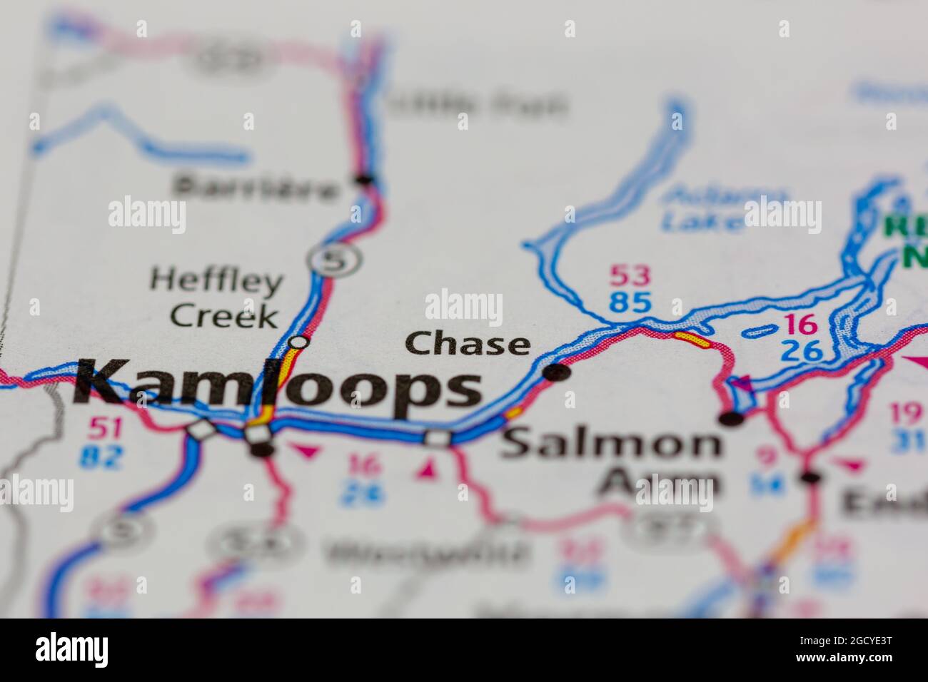 Chase British Columbia Kanada wird auf einer Straßenkarte oder Geografie-Karte angezeigt Stockfoto
