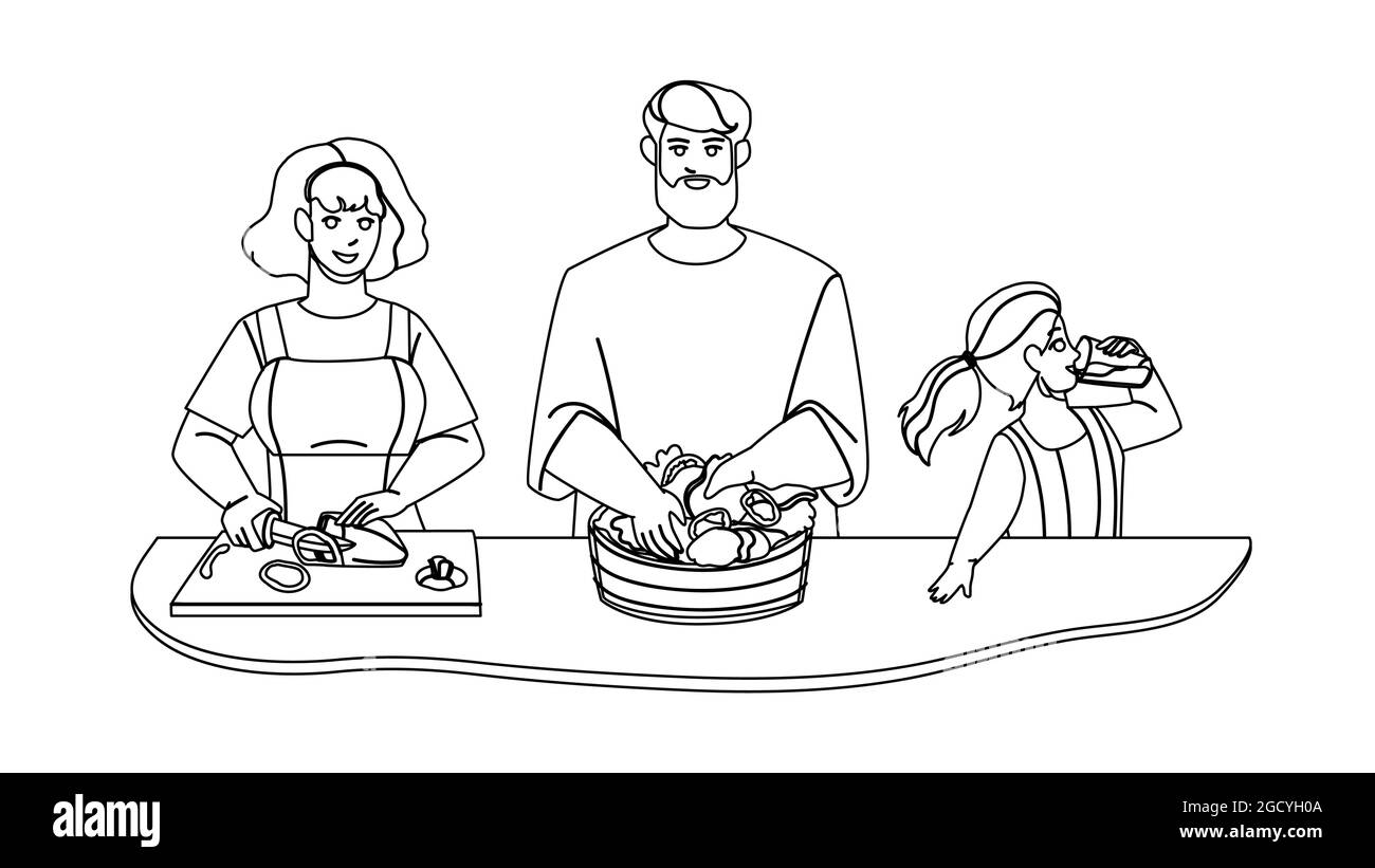 Küche Frühstück Vorbereitung Familie Zusammen Vektor Stock Vektor