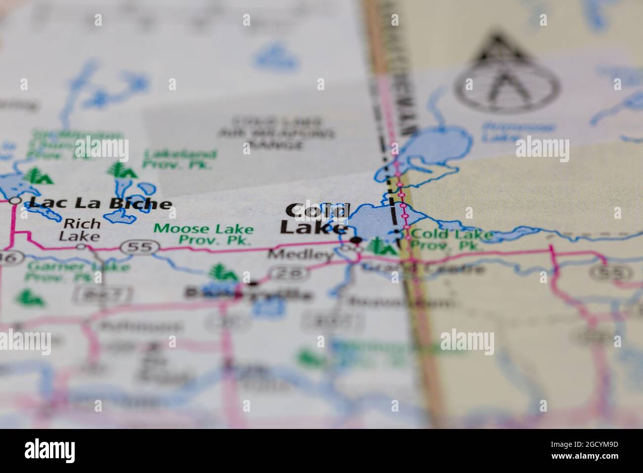 Cold Lake Alberta Kanada wird auf einer Straßenkarte oder Geografie-Karte angezeigt Stockfoto