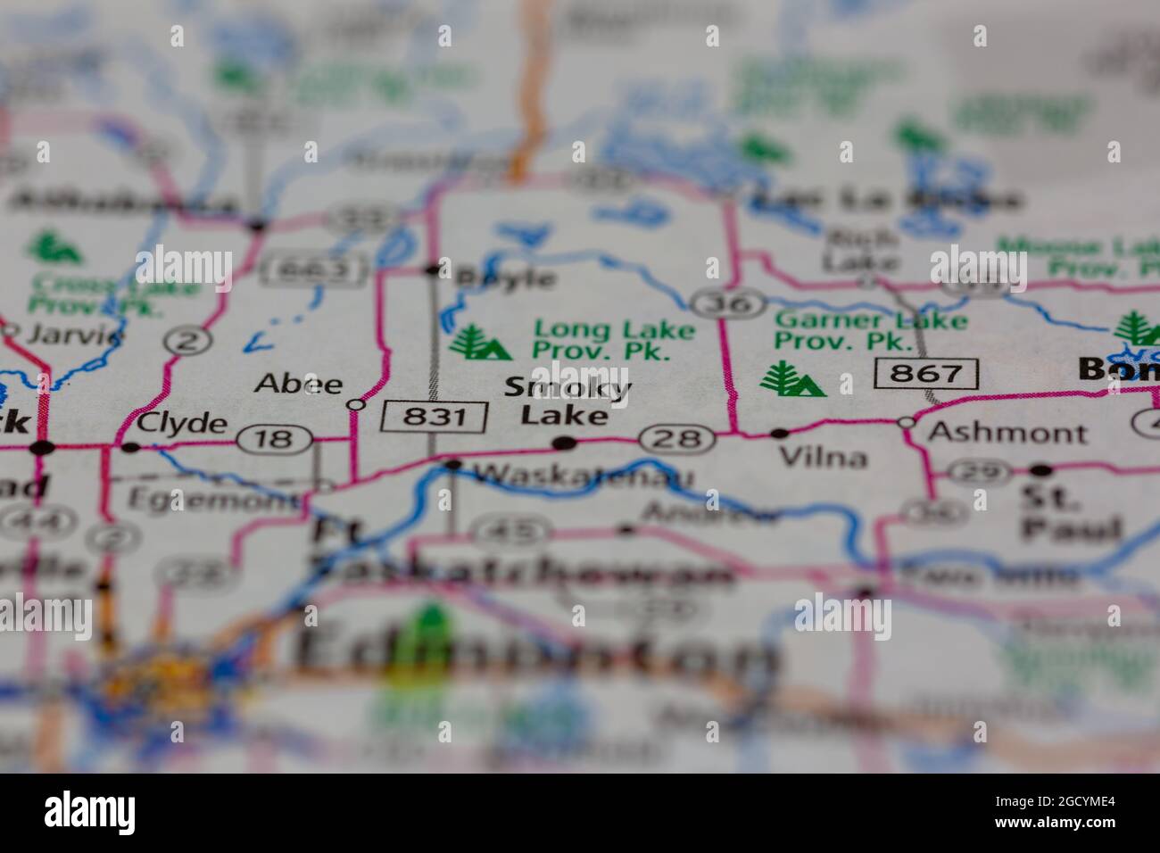 Smoky Lake Alberta Kanada auf einer Straßenkarte oder Geographie-Karte angezeigt Stockfoto