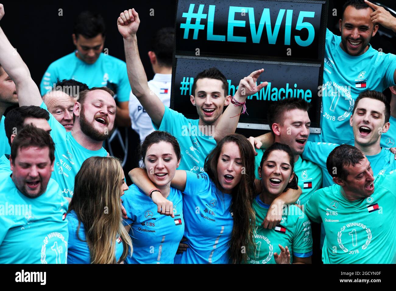 Mercedes AMG F1 feiert den Sieg in der Konstrukteursmeisterschaft. Großer Preis von Brasilien, Sonntag, 11. November 2018. Sao Paulo, Brasilien. Stockfoto