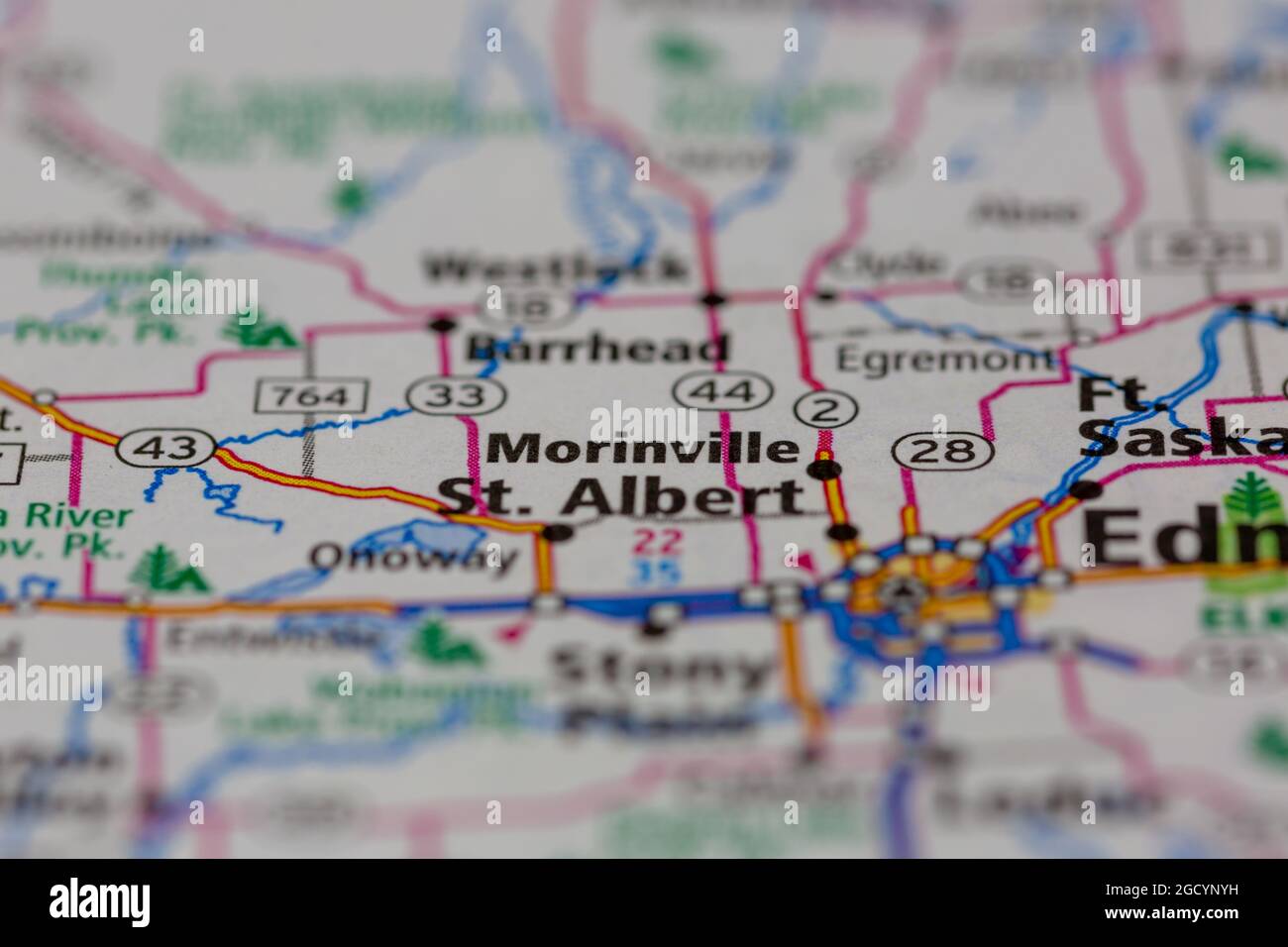 Morinville Alberta Kanada auf einer Straßenkarte oder Geografie-Karte angezeigt Stockfoto