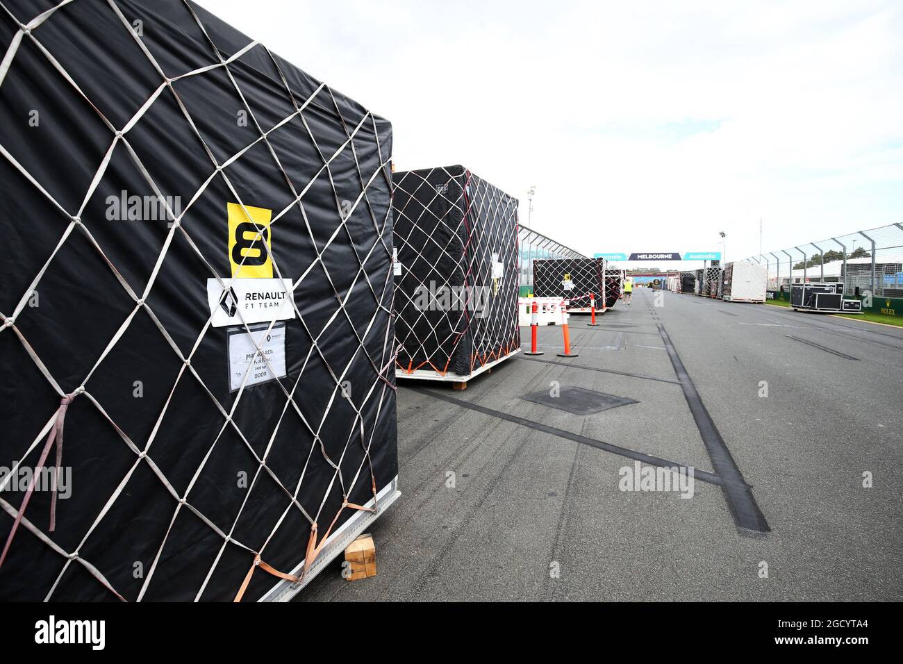 Renault F1 Team Fracht. Großer Preis von Australien, Mittwoch, 13. März 2019. Albert Park, Melbourne, Australien. Stockfoto