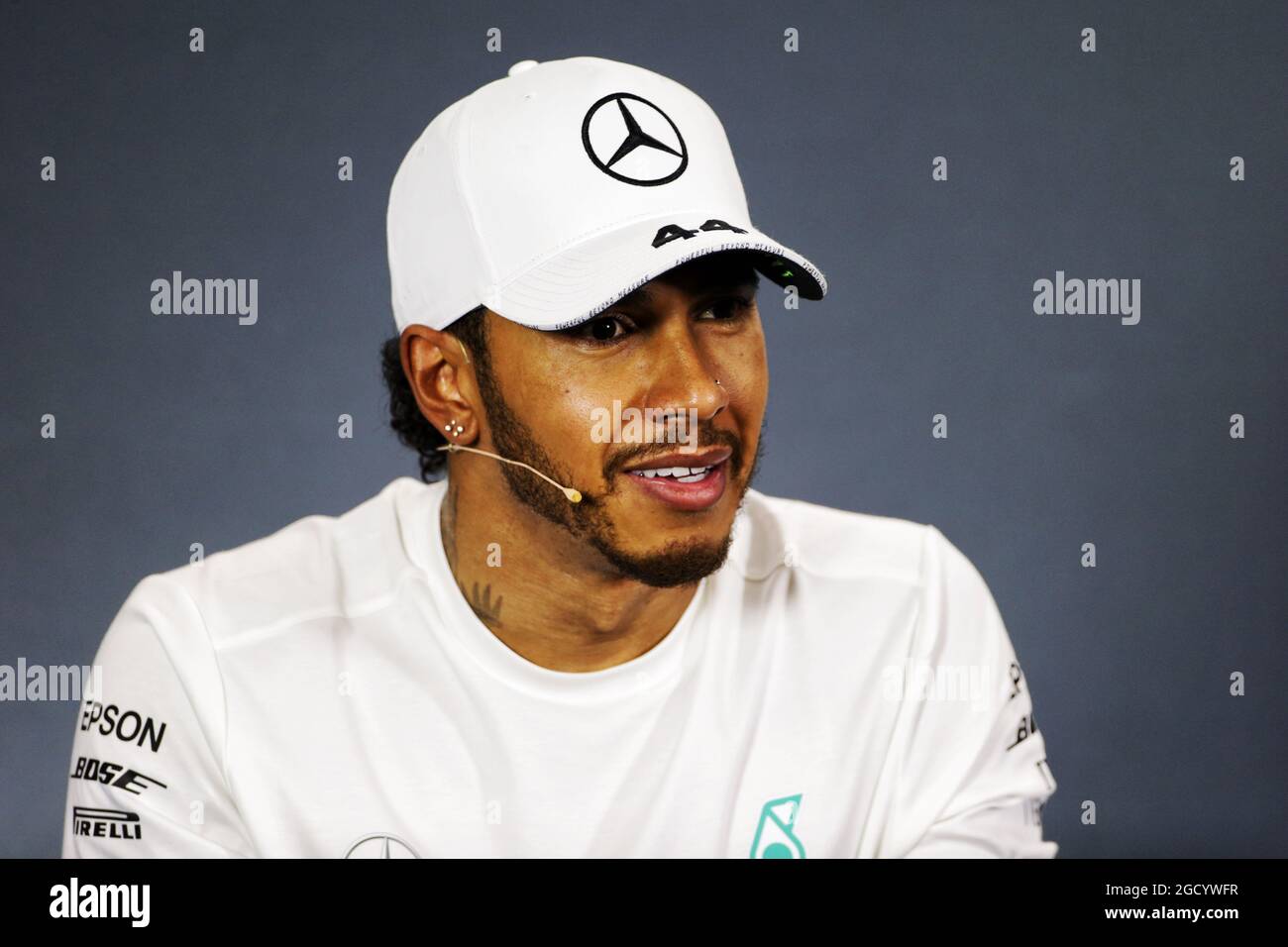 Lewis Hamilton (GBR) Mercedes AMG F1 bei der FIA-Pressekonferenz nach dem Rennen. Großer Preis von Australien, Sonntag, 17. März 2019. Albert Park, Melbourne, Australien. Stockfoto