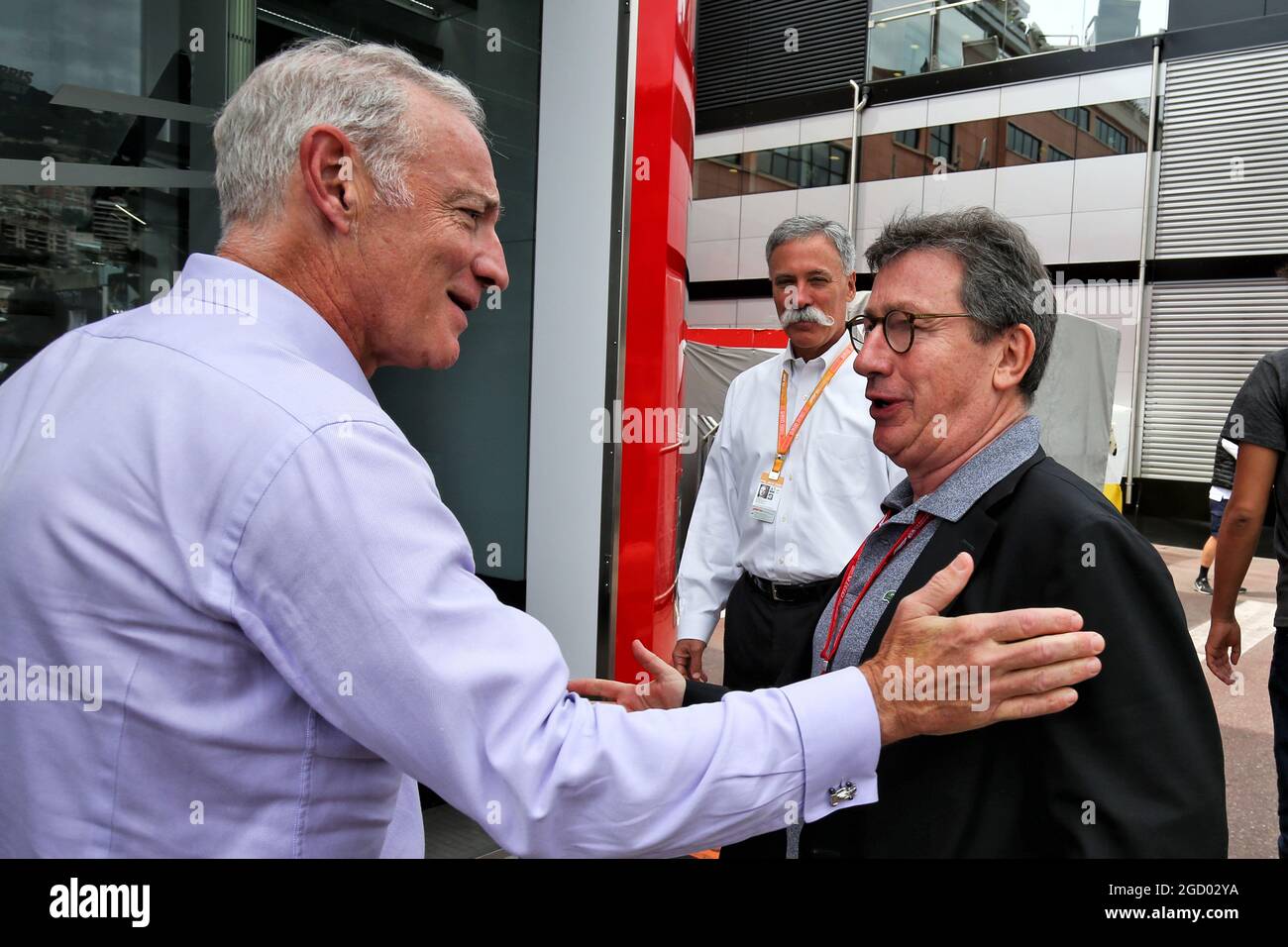 (L bis R): Greg Maffei (USA) Liberty Media Corporation President und Chief Executive Officer mit Louis Camilleri (ITA) Ferrari Chief Executive Officer. Großer Preis von Monaco, Sonntag, 26. Mai 2019. Monte Carlo, Monaco. Stockfoto