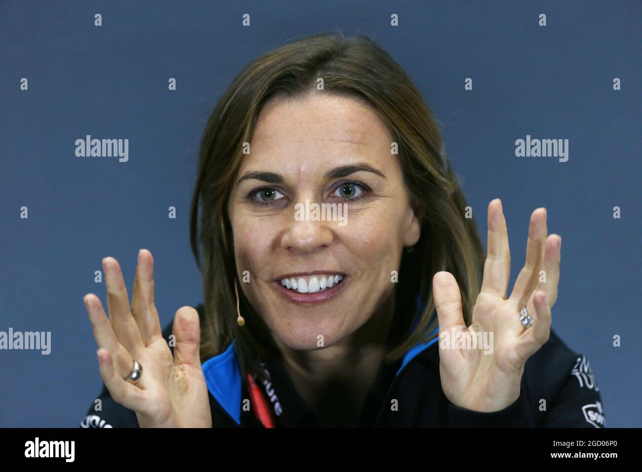 Claire Williams (GBR) Williams Racing Deputy Team Principal bei der FIA Pressekonferenz. Großer Preis von Großbritannien, Freitag, 12. Juli 2019. Silverstone, England. Stockfoto