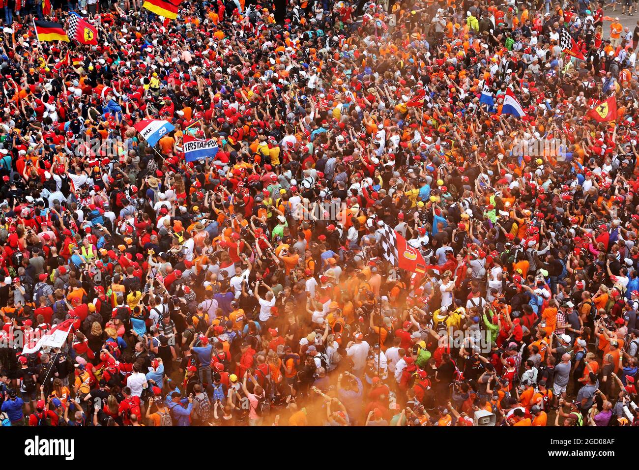 Fans auf dem Podium. Großer Preis von Deutschland, Sonntag, 28. Juli 2019. Hockenheim, Deutschland. Stockfoto