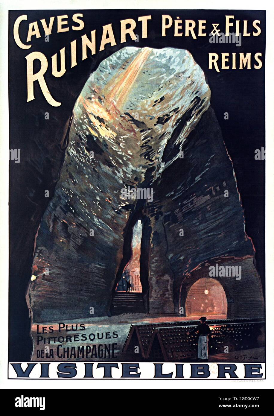 Höhlen Ruinart Père & fils, Reims, les plus pittoresques de la Champagne. Kunstwerke von Louis Tauzin 1914 (1842–1915). Besuchen Sie Libre. Reiseposter. Stockfoto