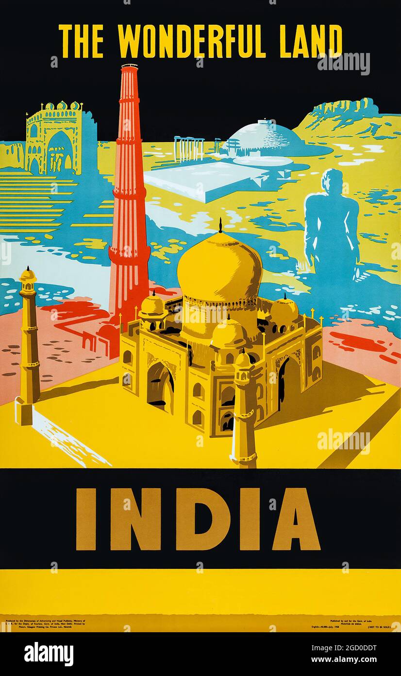 Vintage Travel Poster – Indien Travel Poster (Government of India, New Delhi, 1958) Digital verbessert. „Das Wunderbare Land Indien“ Stockfoto