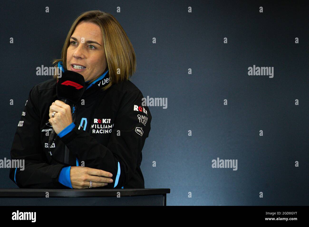 Claire Williams (GBR) Williams Racing Deputy Team Principal bei der FIA Pressekonferenz. Großer Preis der Vereinigten Staaten, Freitag, 1. November 2019. Circuit of the Americas, Austin, Texas, USA. Stockfoto