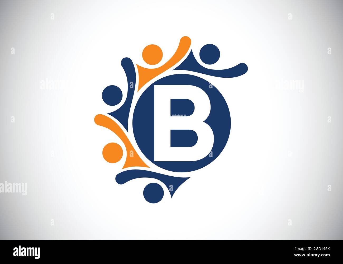 Anfängliches B-Monogramm-Alphabet mit verbindenden Menschen. Team, Zusammenarbeit Logo Zeichen Symbol. Schrift-Emblem. Logo für die Zusammenarbeit im Unternehmen Stock Vektor