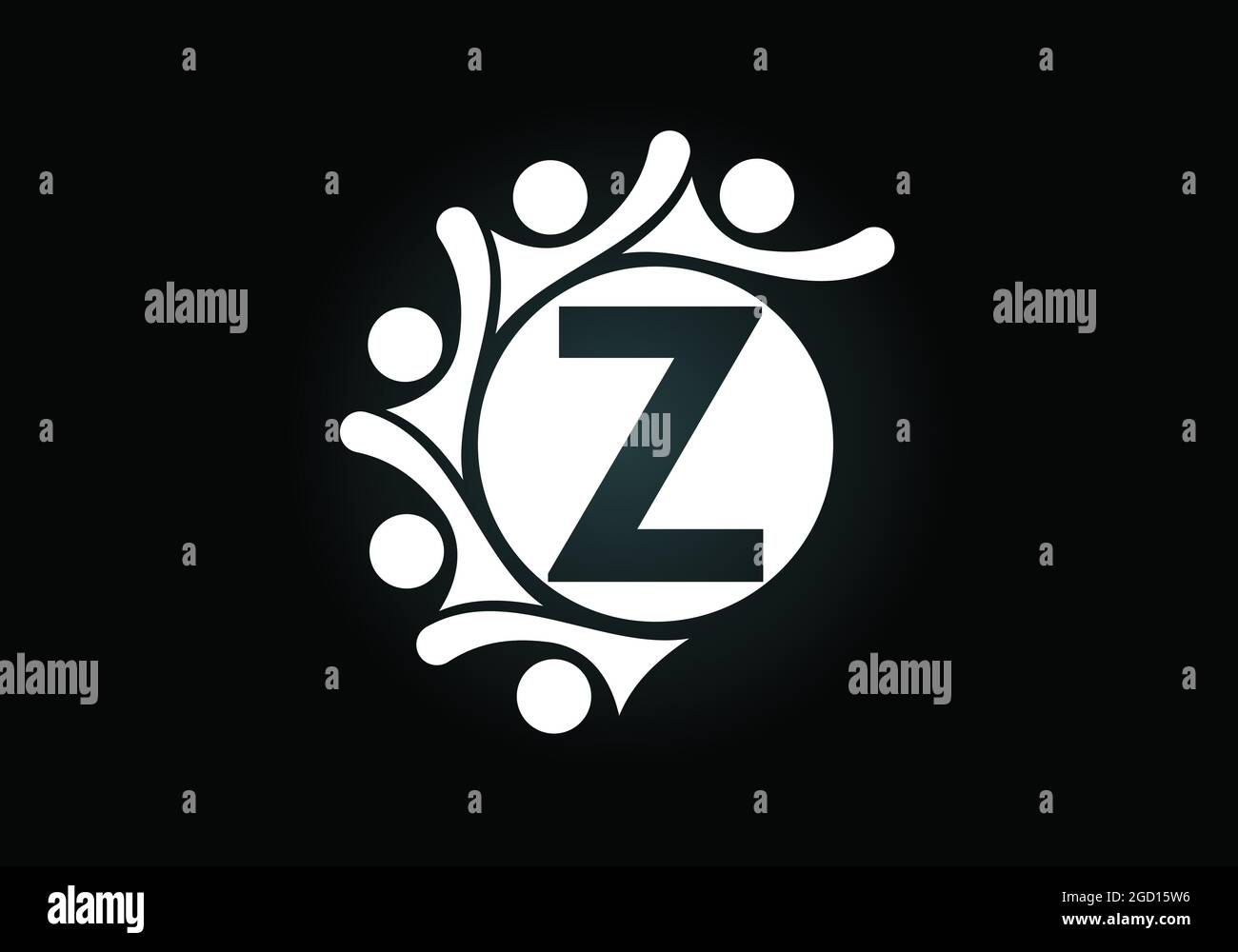 Anfängliches Z-Monogramm-Alphabet mit verbindenden Menschen. Team, Zusammenarbeit Logo Zeichen Symbol. Schrift-Emblem. Logo für die Zusammenarbeit im Unternehmen Stock Vektor