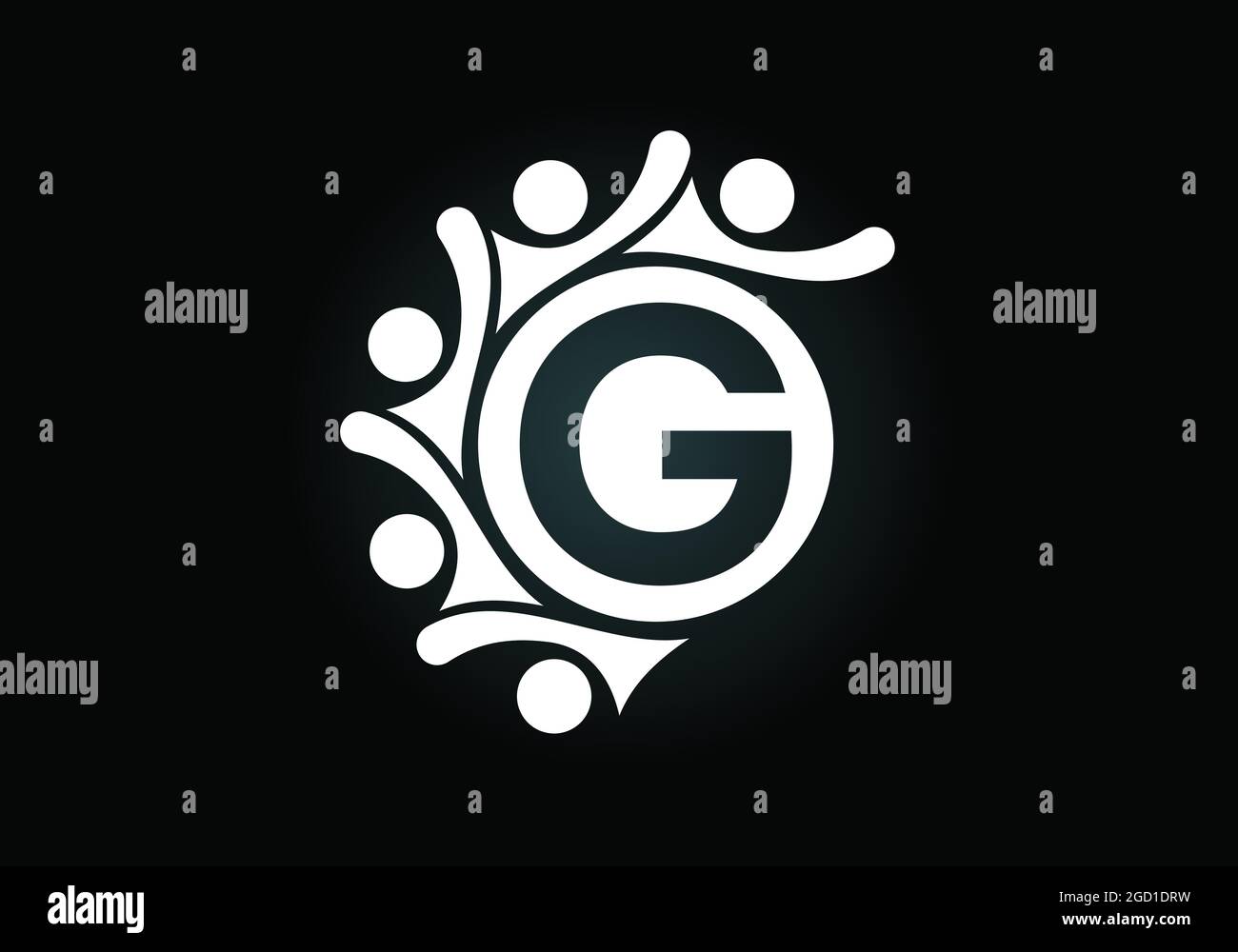 Anfängliches G-Monogramm-Alphabet mit der Verbindung von Menschen. Team, Zusammenarbeit Logo Zeichen Symbol. Schrift-Emblem. Logo für die Zusammenarbeit im Unternehmen Stock Vektor
