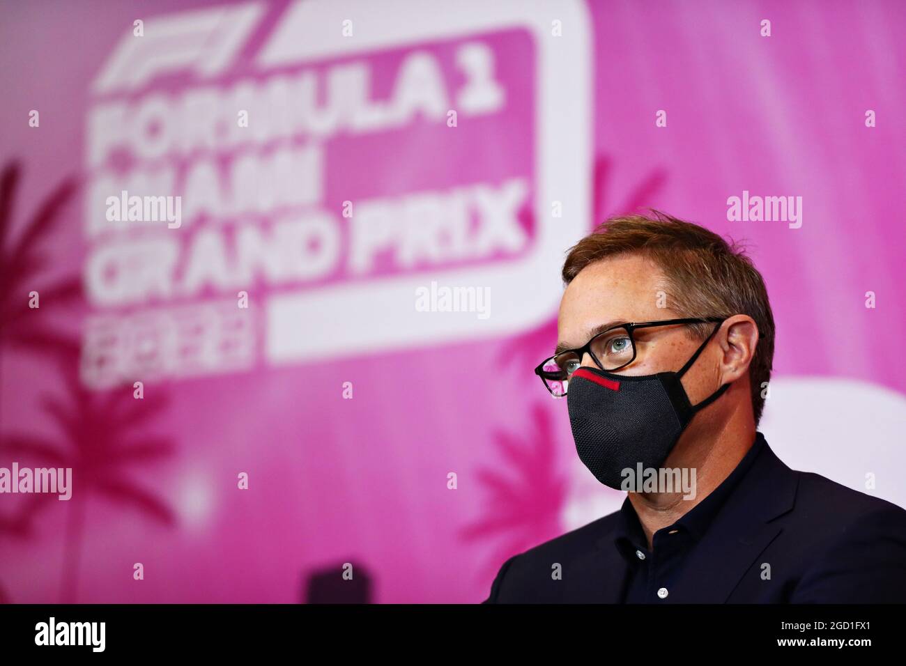 Tom Garfinkel (USA) Vice Chairman, President und Chief Executive Officer der Miami Dolphins und des Hard Rock Stadions – Ankündigung des Miami Grand Prix. Großer Preis der Emilia Romagna, Sonntag, 18. April 2021. Imola, Italien. FIA Pool-Bild nur zur redaktionellen Verwendung Stockfoto