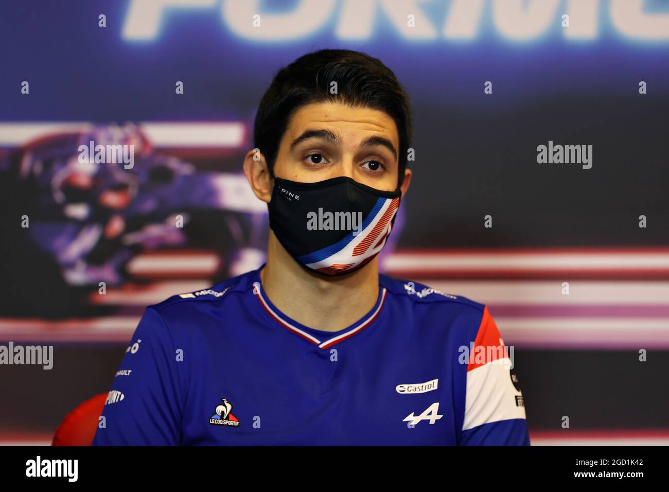 Esteban Ocon (FRA) Alpine F1 Team in hte FIA Pressekonferenz. Großer Preis von Aserbaidschan, Donnerstag, 3. Juni 2021. Baku City Circuit, Aserbaidschan. FIA Pool-Bild nur zur redaktionellen Verwendung Stockfoto