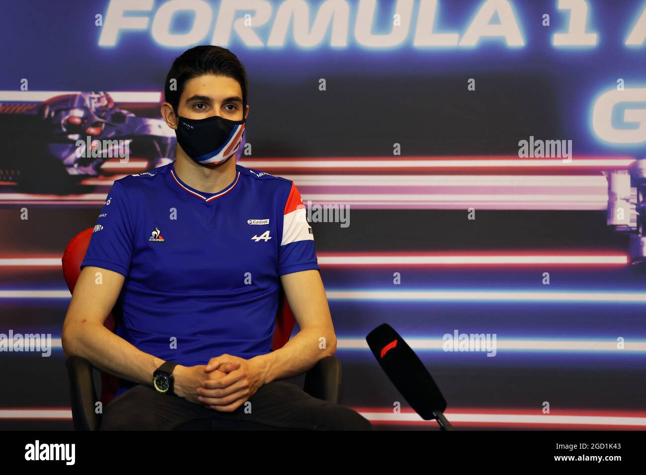 Esteban Ocon (FRA) Alpine F1 Team in hte FIA Pressekonferenz. Großer Preis von Aserbaidschan, Donnerstag, 3. Juni 2021. Baku City Circuit, Aserbaidschan. FIA Pool-Bild nur zur redaktionellen Verwendung Stockfoto