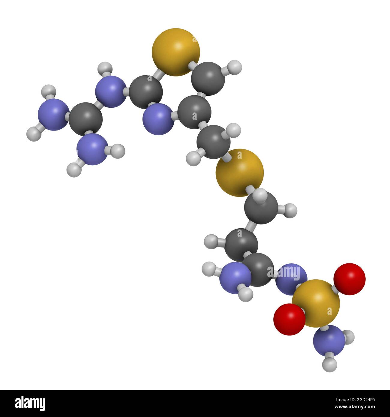 Famotidin-Medikamentenmolekül. 3D-Rendering. Stockfoto