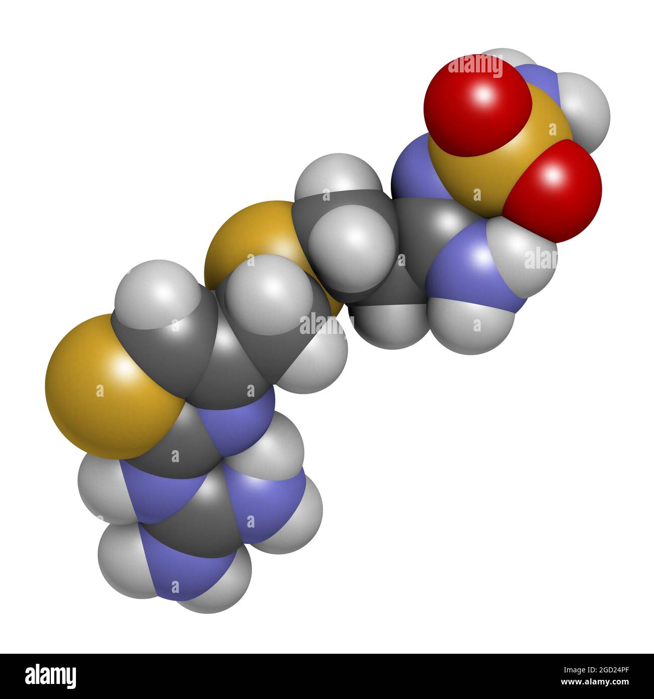 Famotidin-Medikamentenmolekül. 3D-Rendering. Stockfoto