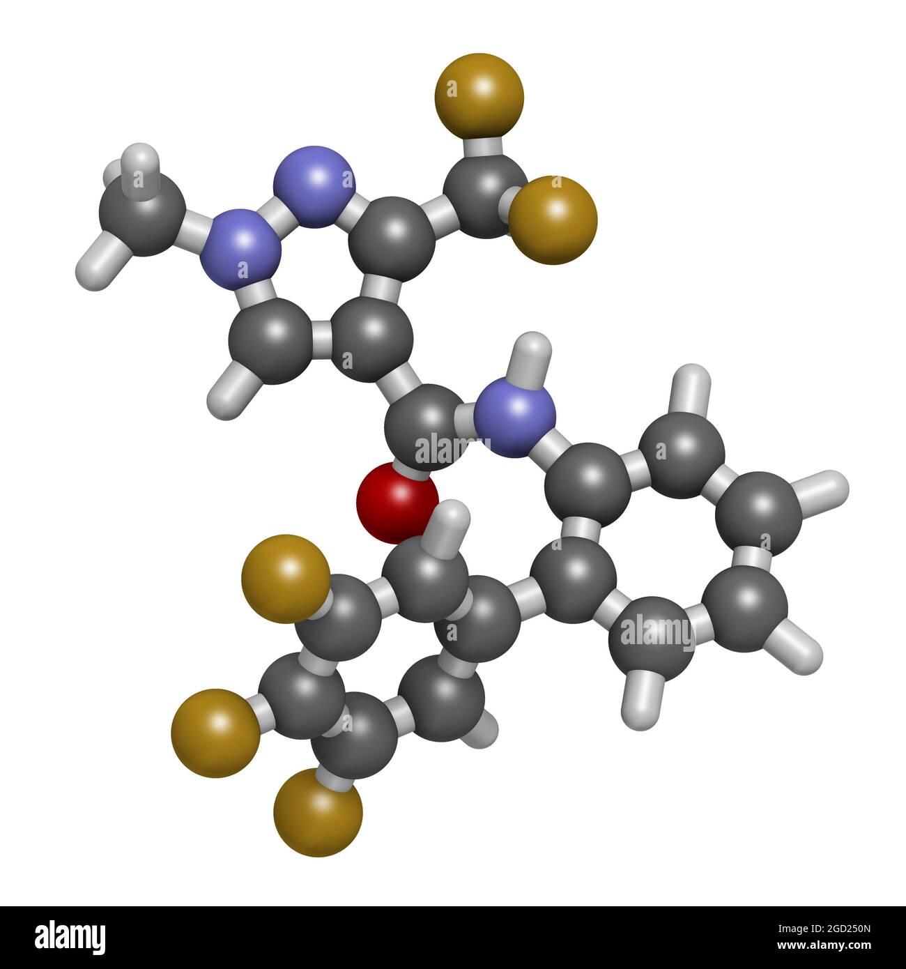 Fluxapyroxad Fungizid-Molekül. 3D-Rendering. Stockfoto