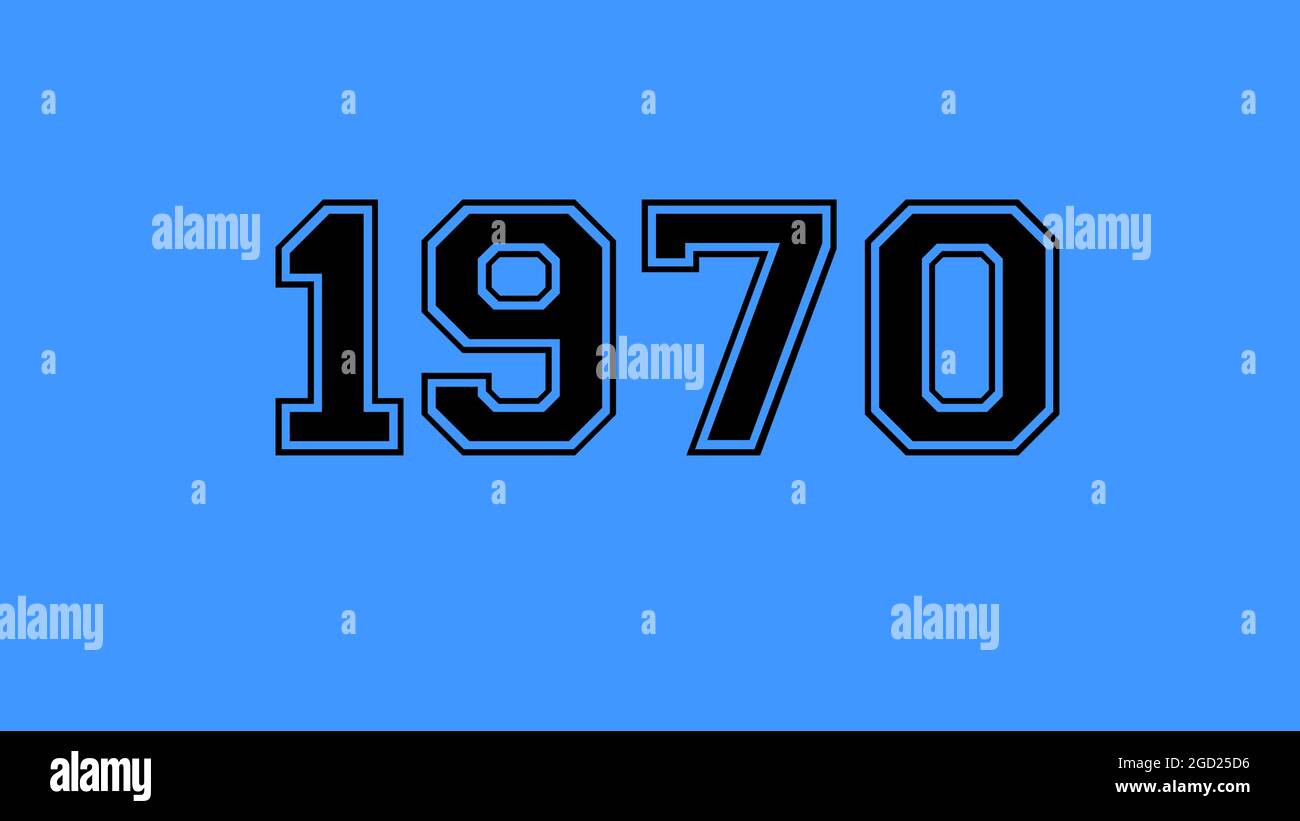 1970 Zahl schwarzer Schriftzug blauer Hintergrund Stockfoto