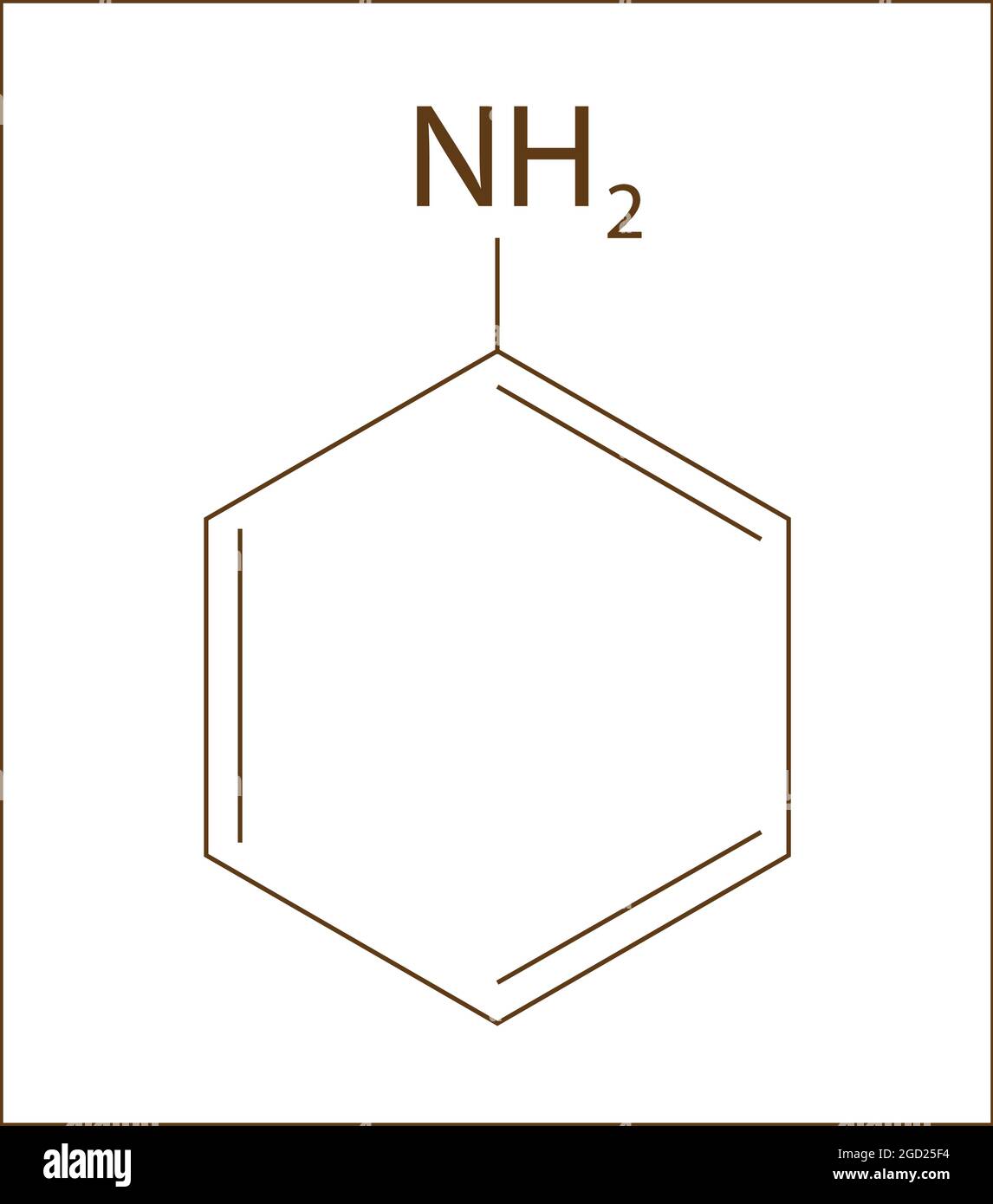 Chemische Struktur von Anilin, organische chemische Anatomie der Anilinformel mit NH2-Gruppe in Kombination mit aromatischen Benzol-Kohlenstoffketten Stock Vektor